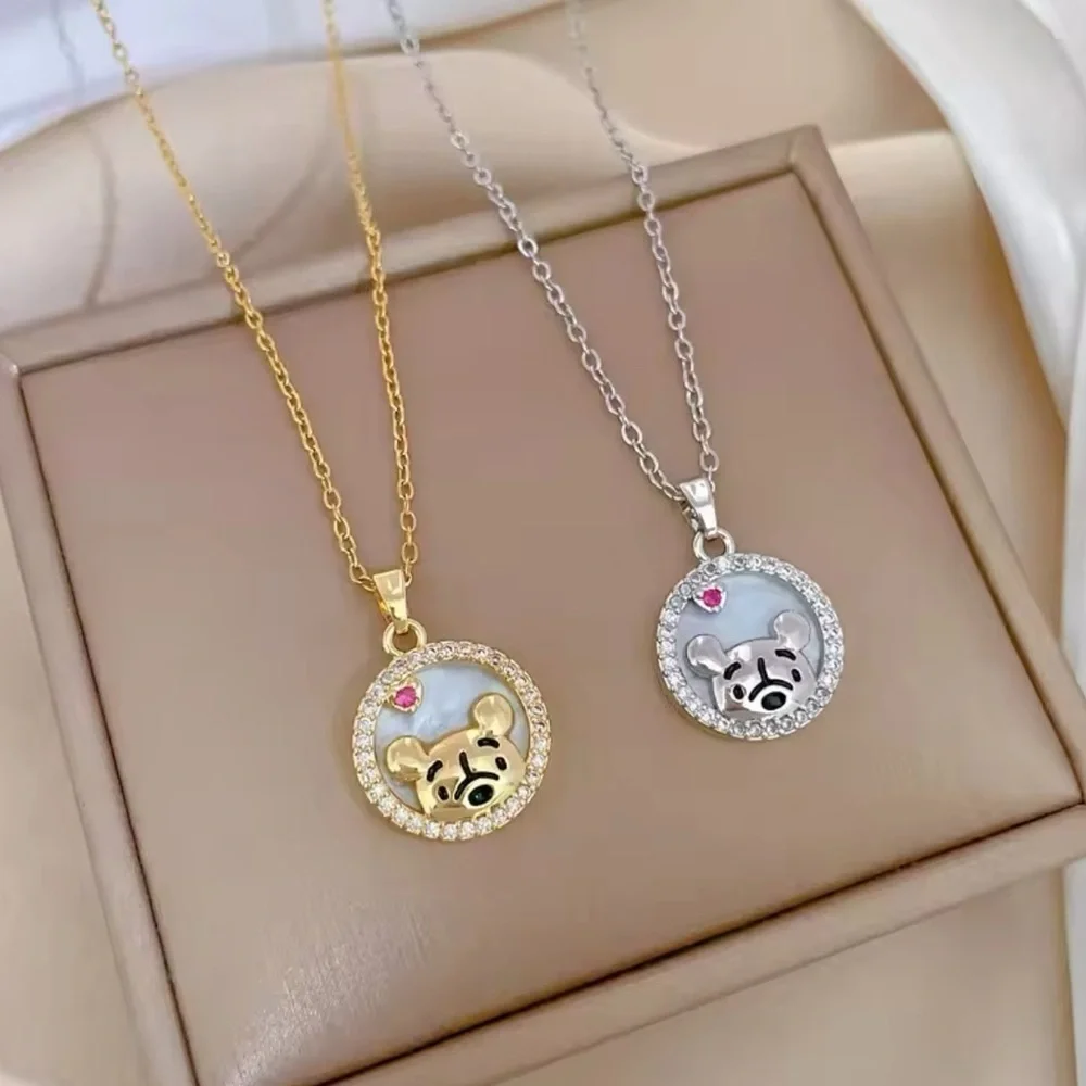 14K Gold Disney Winnie The Pooh “Peek A Boo Pooh” Necklace With Diamond Accent